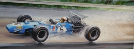 After Anthony Dobson. Jackie Stewart, Germany 1968, limited edition, print on canvas, hand signed and numbered by the artist, 45/95, 46cm x 117cm, with certificate of authenticity.