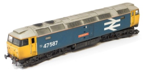 A kit built O gauge Class 47 locomotive Gordon Davies, 47587, BR blue with yellow ends.