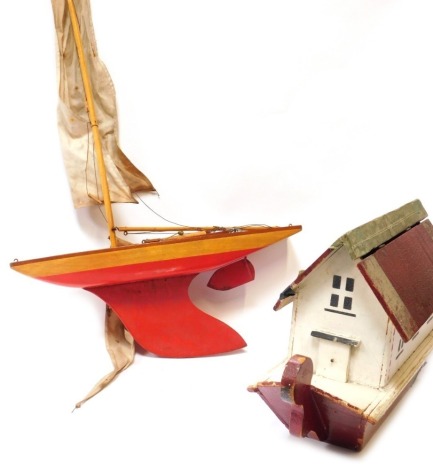 A ply pond yacht and a scratch built Noah's Ark and figures. (2)