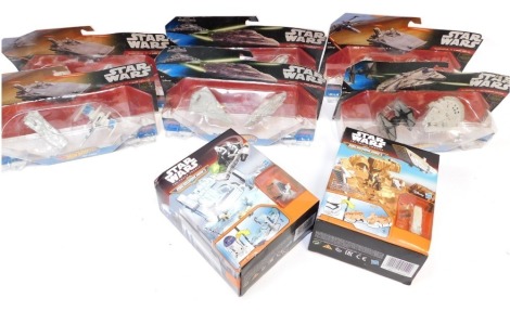 Star Wars The Force Awakens Hotwheels and Micro Machines diecast toys, to include First Order Transporter vs Resistance X-Wing Fighter, First Order Tie Fighter vs Millennium Falcon, RD-D2 play set, First Order Stormtrooper play set, etc. (8)