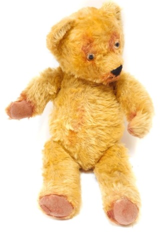 A mohair teddy bear, with felt pads, possibly Chad Valley, 45cm high.