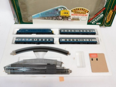 A Mainline Railways by Palitoy OO gauge Master Cutler train set, including a Class 45 The Manchester Regiment diesel locomotive, three blue and grey British Rail coaches, track, power controller, boxed. - 2