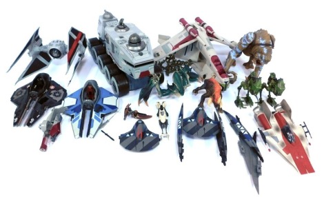 Hasbro Star Wars The Clone Wars, ships and figures, to include Republic Gun Ship, Clone War Turbo Tank with Speeder Bike, Tie Fighter, Rancor, etc. (1 box and loose)