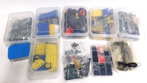 Meccano, including plates, wheels, brackets, pins, etc. (1 box)