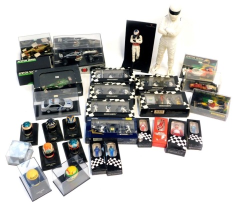 Minichamps and other F1 and other motor racing collectables, including Ayrton Senna Racing Car Collection Edition 43 number 4 Penske Chevrolet 1993, Ayrton Senna and Nigel Mansell British GP July 14th 1991, a Minichamps Mercedes Benz AMG F1 safety car, Mc