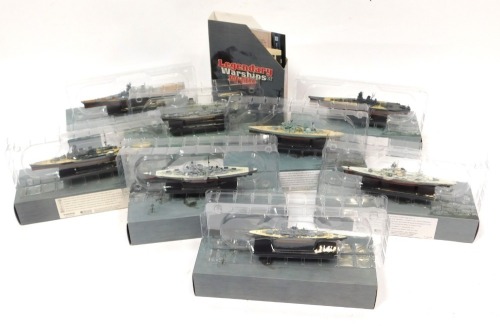 Atlas Editions Legendary War Ships of World War II, including the IJN Yamato, HMS Ark Royal, HMS Prince of Wales, etc., boxed. (8)