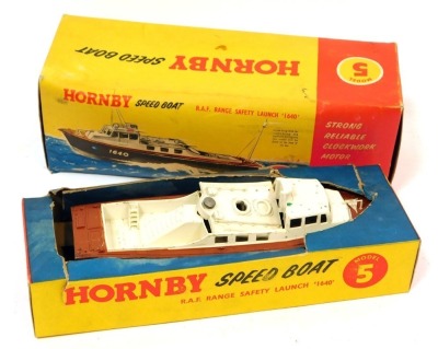 A Hornby clockwork speed boat, model 5, RAF Range Safety Launch 1640, boxed.