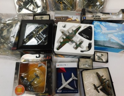 Corgi Falcon Models and other diecast planes, including a Sky Treks Lancaster Bomber, Augusta A109 helicopter, Falcon Models Fieseler i 156C Storch Dwight D Eisenhower Paris 1944, Atlas Editions Handley Page Halifax, etc. (a quantity) - 2