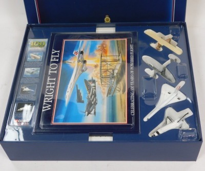 A Corgi Showcase Collection limited edition 100 Years of Flight diecast models, including a Wright Flyer, Spitfire, Concorde, and Space Shuttle, boxed. - 2