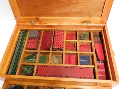 A pine and ply wood divider box containing Meccano, gears, wheels, nuts, bolts, etc. (1 box) - 3