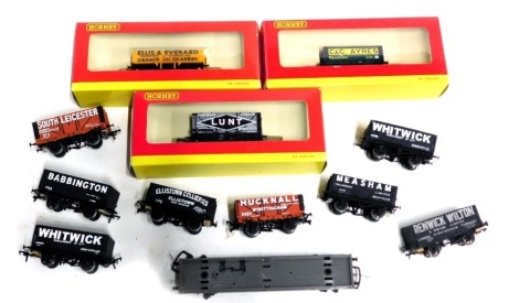 Hornby and other OO gauge boxed and unboxed wagons, including R6442 flat back wagon Alison Everard, R6445 PON tipping wagon Blunt, R6341A six plank wagon, C & C Ayres 406, South Wester Coalville 373 six plank wagon, etc. (a quantity)