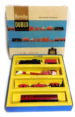 A Hornby OO gauge set, 2049 breakdown train comprising 0-6-0 blind BR black locomotive 69550, 12 ton insulated van DE545523, breakdown trains, boogies, jacks, and coach, boxed.