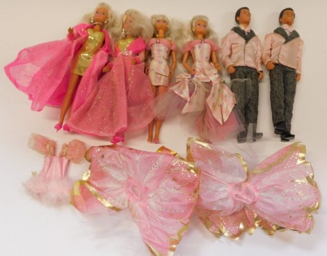 A collection of Hasbro Sindy and Paul dolls, comprising a 1990 Beautiful Bows Sindy, Bow Tie Paul, 1994 Glitter Nails Sindy, etc. (1 bag)