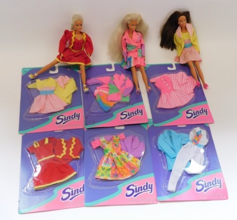 A group of Sindy clothing and accessories, comprising three dolls, Skyline outfits c.1994, etc. (1 box)