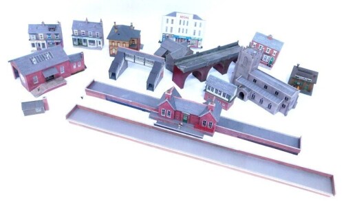 A group of cardboard cut out railway buildings. (1 box)