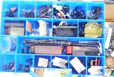 A group of OO gauge railway accessories, stations, fence posts, paint, grass, figures, wiring, etc. (2 boxes) - 3