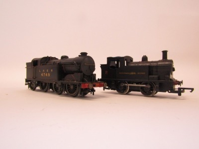 Hornby OO gauge locomotives, comprising a Gresley Class N2 locomotive, 0-6-2T 4749 LNER Black, and an U-Little Classified 0-4-0 National Coal Board locomotive number 2. (2) - 3