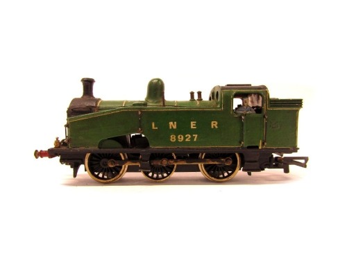 A white metal kit built class J50 locomotive, 0-6-0T, 8927, LNER green.