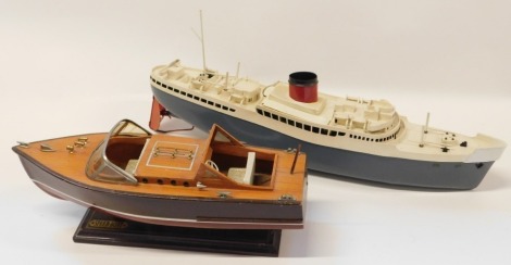 A kit built speedboat, and a Triang clockwork ship Pretoria Castle. (2)