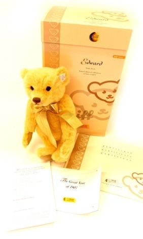 A Steiff classic mohair Teddy Bear Edward, blonde, 26cm, limited edition of 1907 pieces exclusively to QVC, boxed.