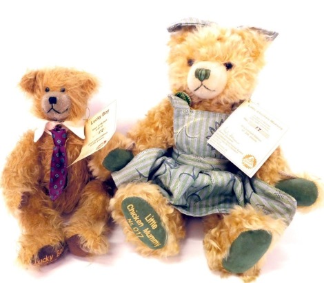 A Hermann mohair Little Chicken Mummy Teddy Bear, and Lucky Boy Teddy Bear, limited edition. (2)