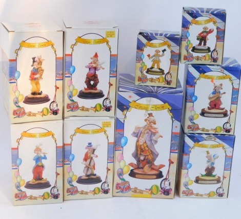 A group of Leonardo Collection Circus Clown figures, boxed. (9)