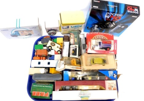 Oxford, Corgi, and other diecast vehicles, including Corgi Dr Who 1963-2003 Dr Who 40th Anniversary gift set, Corgi Commercials NSPCC Bedford van, Corgi track side J2 van BMC Register, etc. (1 tray)