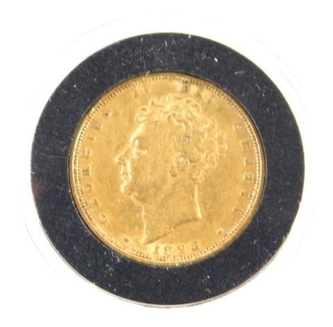 A George IV gold shield back full sovereign, 1825, in plastic casing and Hatton's of London box, with paper work.