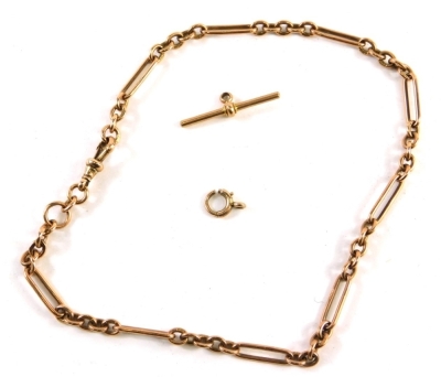 A 9ct gold necklace, with paper clip and circular links, 36cm long, loose clasp and T bar, 30g.