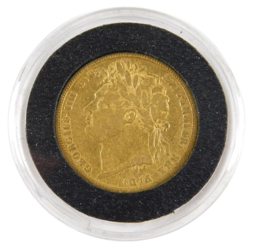 A George IV gold sovereign, 1821, in plastic casing, in Hatton's of London outer box. with paperwork.