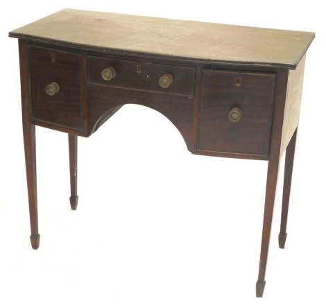 A 19thC mahogany bow front sideboard, on square taper legs with spade feet, 100cm wide.