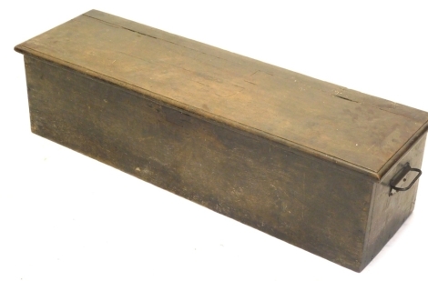 An 18thC oak sword chest, with moulded top and iron handles, 30cm high, 120cm wide, 36cm deep.