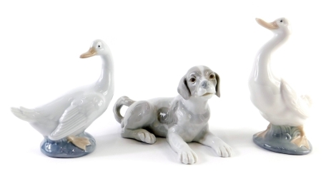 Various Nao figures, goose, another and puppy, printed marks beneath, 8cm high.