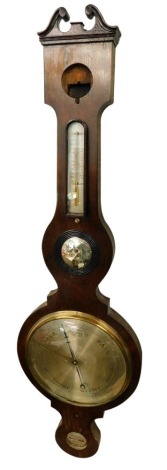 A Luvate, Preston. A 19thC wheel barometer in a rosewood case with silvered dials, 105cm high. (AF)