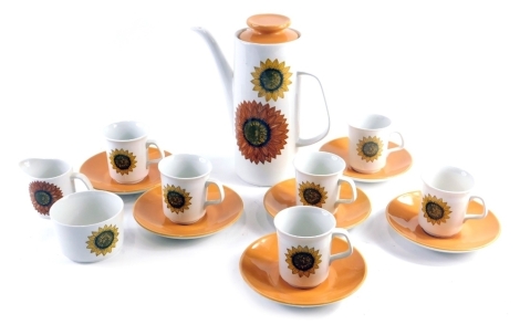 A J & G Meakin studio part coffee service, decorated with sunflowers, etc.