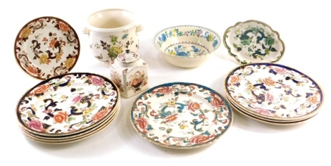 A collection of Mason's ceramics, to include a Mason's tea caddy and cover made to celebrate the 25th Five Years of Trade with John Sinclair China, special edition of only 1,000, a Chad Rose teapot stand, two handled jardiniere, etc.