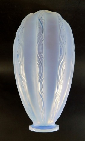 A French Sabino opalescent opaque glass vase, of organic form, engraved mark to underside, 21cm high.