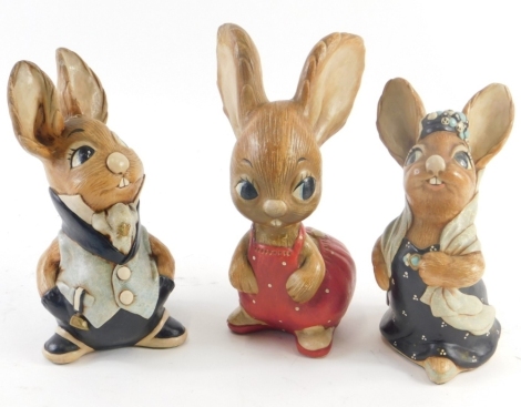 Three large size Pendelfin rabbits, with Pendelfin Studios labels and other labels, to include Aunt, 29cm high. (3)