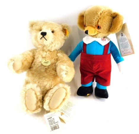 A 20thC Steiff Classic plush jointed teddy bear, with glass eyes and growl, 29cm high, and a Merrythought 40th Anniversary Mr Twisty Cheeky doll. (2)