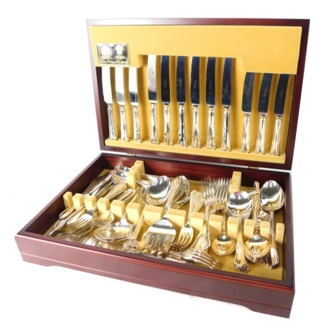 An Arthur Price silver plated canteen of cutlery, six piece setting with some serving pieces, in fitted canteen, the canteen 46cm wide.