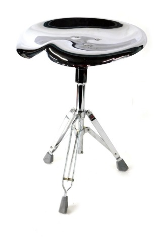 A Dulton Co Ltd Yasu Sasamoto design stool, with saddle top, on turned chrome stem with three feet, when closed 64cm high.