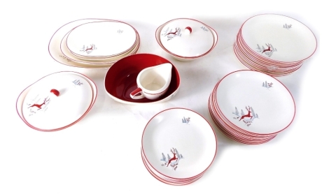 A Crown Devon Stockholm pattern part dinner service, to include C shaped dish, 24cm wide, pair of lidded tureen, various plates, side plates, service pieces, etc. (a quantity)