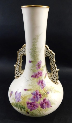 A Grainger Worcester two handled vase, painted with flowers, 31cm high.