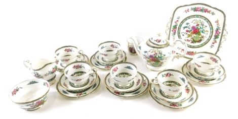 A Paragon Tree Of Kashmir pattern part tea service, to include teapot, 15cm high, sandwich plate, cups, saucers, etc., printed marks beneath. (a quantity)