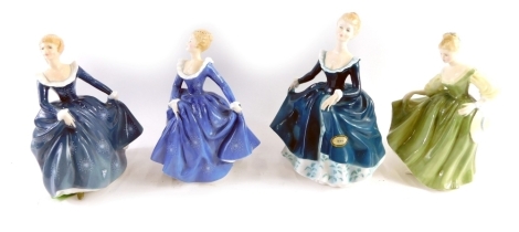 Four various Royal Doulton figures, Janine, HN2461, printed marks beneath, 20cm high, etc. (4)