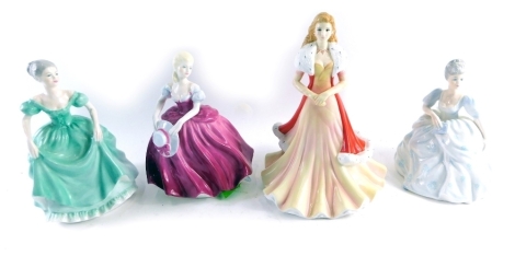 Four various Coalport figures, to include Seasons of Love Scarlett Wonder, 24cm high, etc., printed marks beneath. (4)