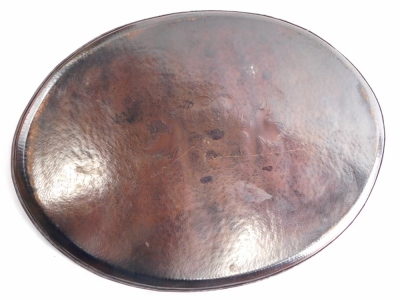 A Paul Gilling copper and pewter tray, in the Arts and Crafts style after Hugh Wallis, centred with heart and leaves, partially hammered, initialled, 38cm wide. - 3