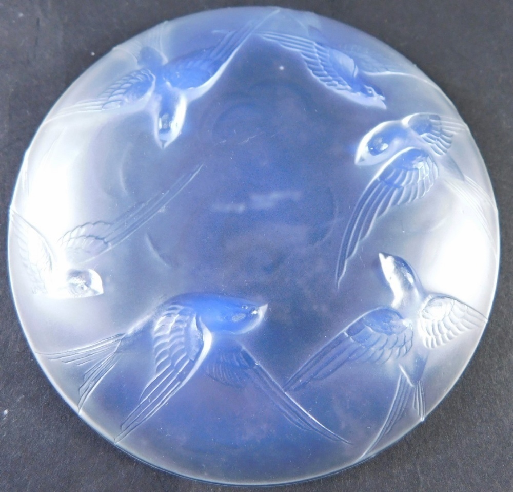 A Sabino glass saucer, decorated with swallows, marked SABINO FRANCE, 12cm  diameter.