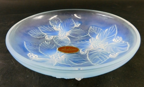 A Sabino France glass dish, of circular form with leaf and berry feet, marked Sabino Paris-France, with label, 15cm diameter.