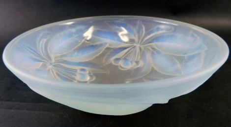 A Sabino French glass bowl, by G Vallon, with circular form with leaf and berry feet, marked Made in France, 24cm diameter.